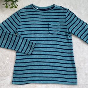 Land’s End Blue & Navy Striped Shirt Boys 7 EUC